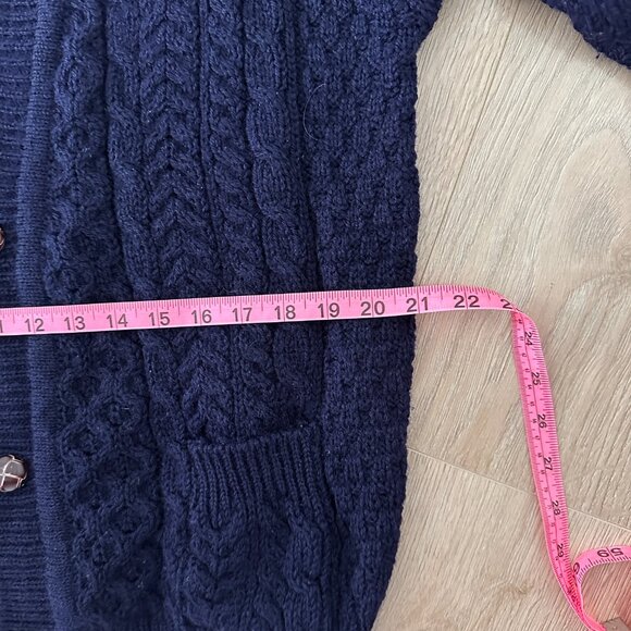 Vtg Pure Wool Aran Cable Knit Cardigan Sweater - Navy - Picture 11 of 14